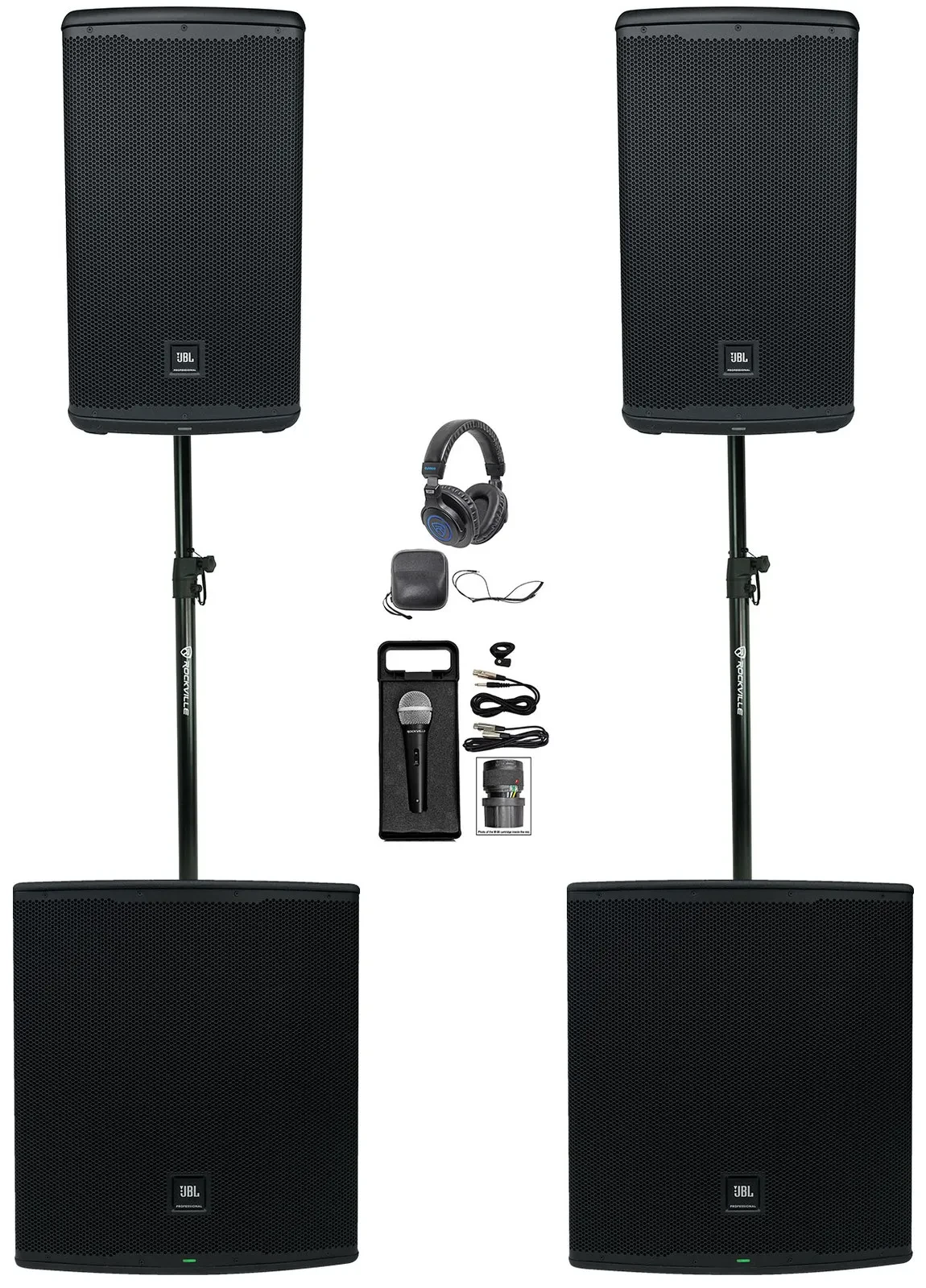 2) JBL EON712 12" DJ PA Speakers+Bluetooth+2) EON718S Subwoofers+Mic+Headphones