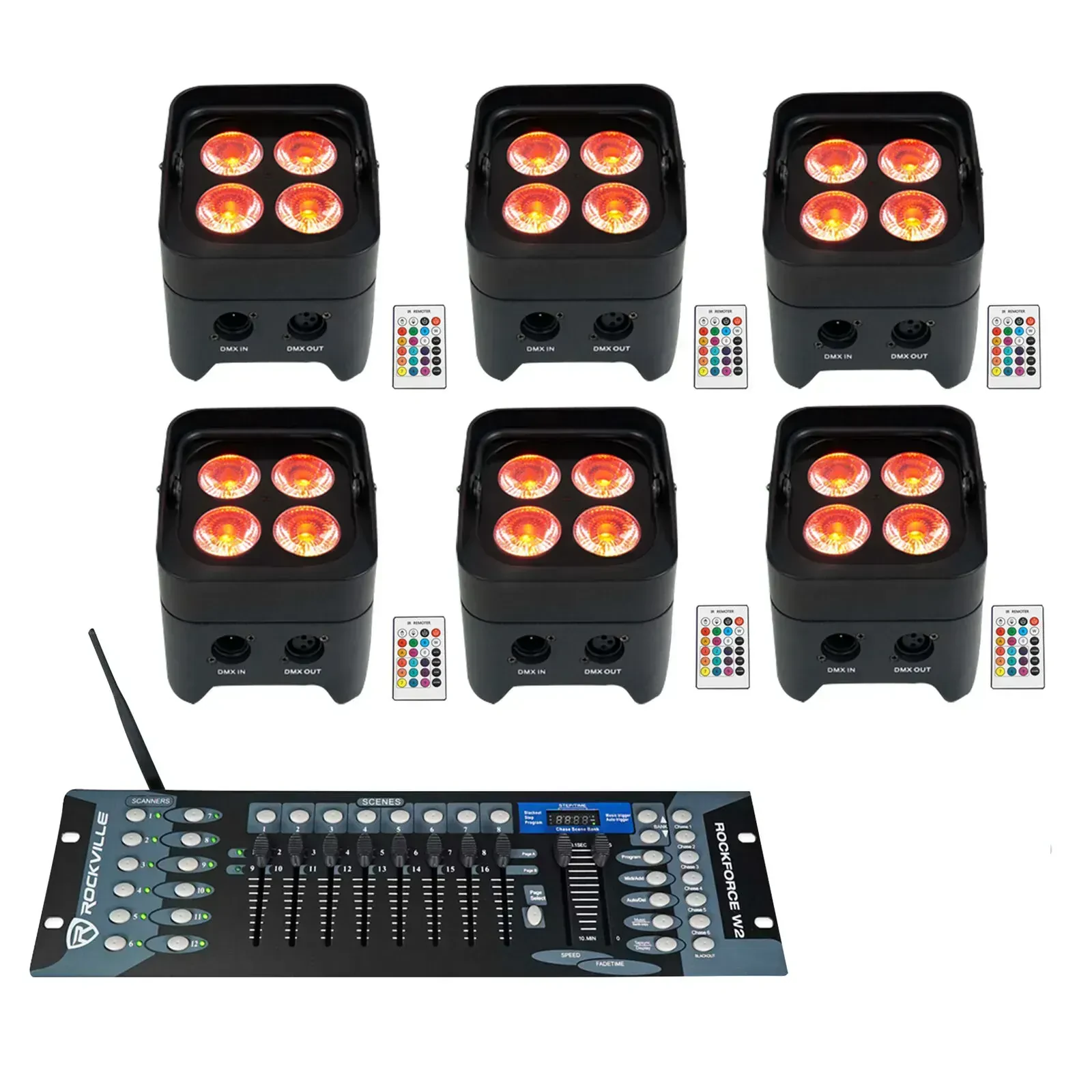 Светодиодный прибор Rockville BEST PAR 50 Black с DMX-контроллером (6 штук)