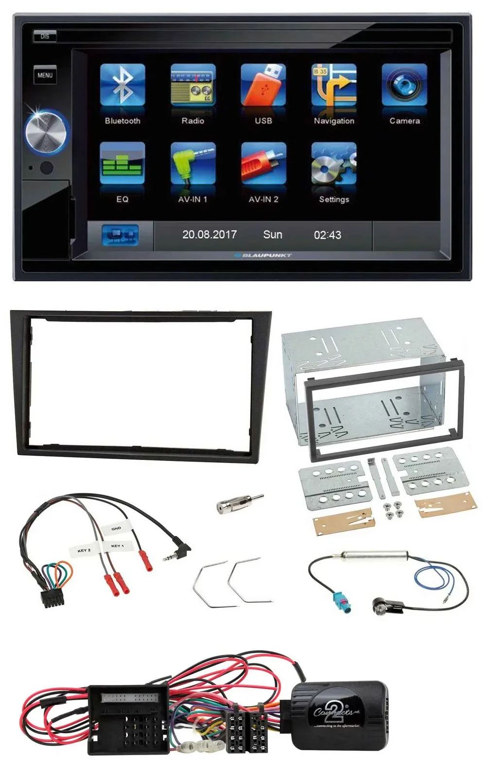 Blaupunkt 2DIN Bluetooth TMC USB Lenkrad SD Navigation für Opel Corsa D stealth