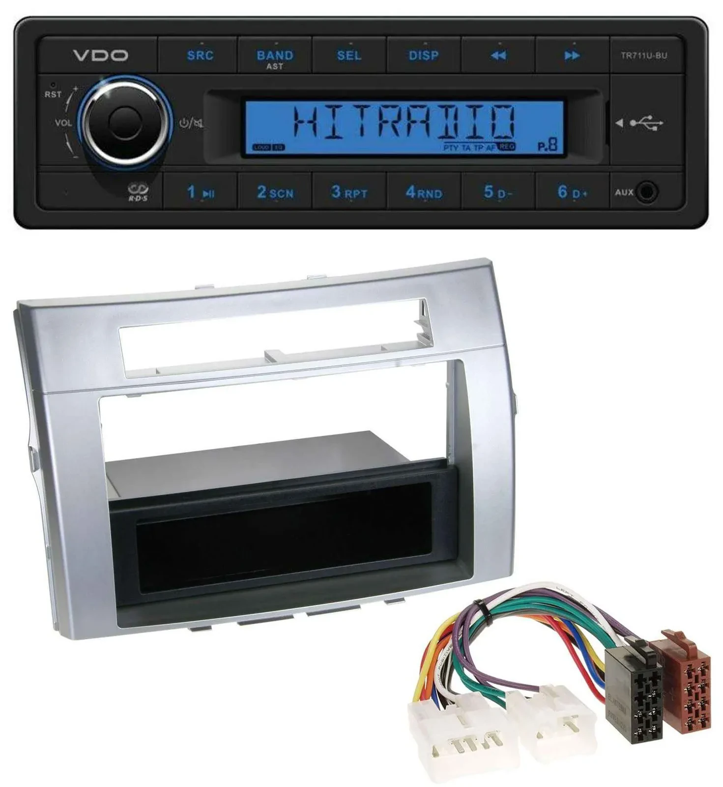 VDO AUX 1DIN MP3 USB Autoradio für Toyota Corolla Verso 2004-2009 silber