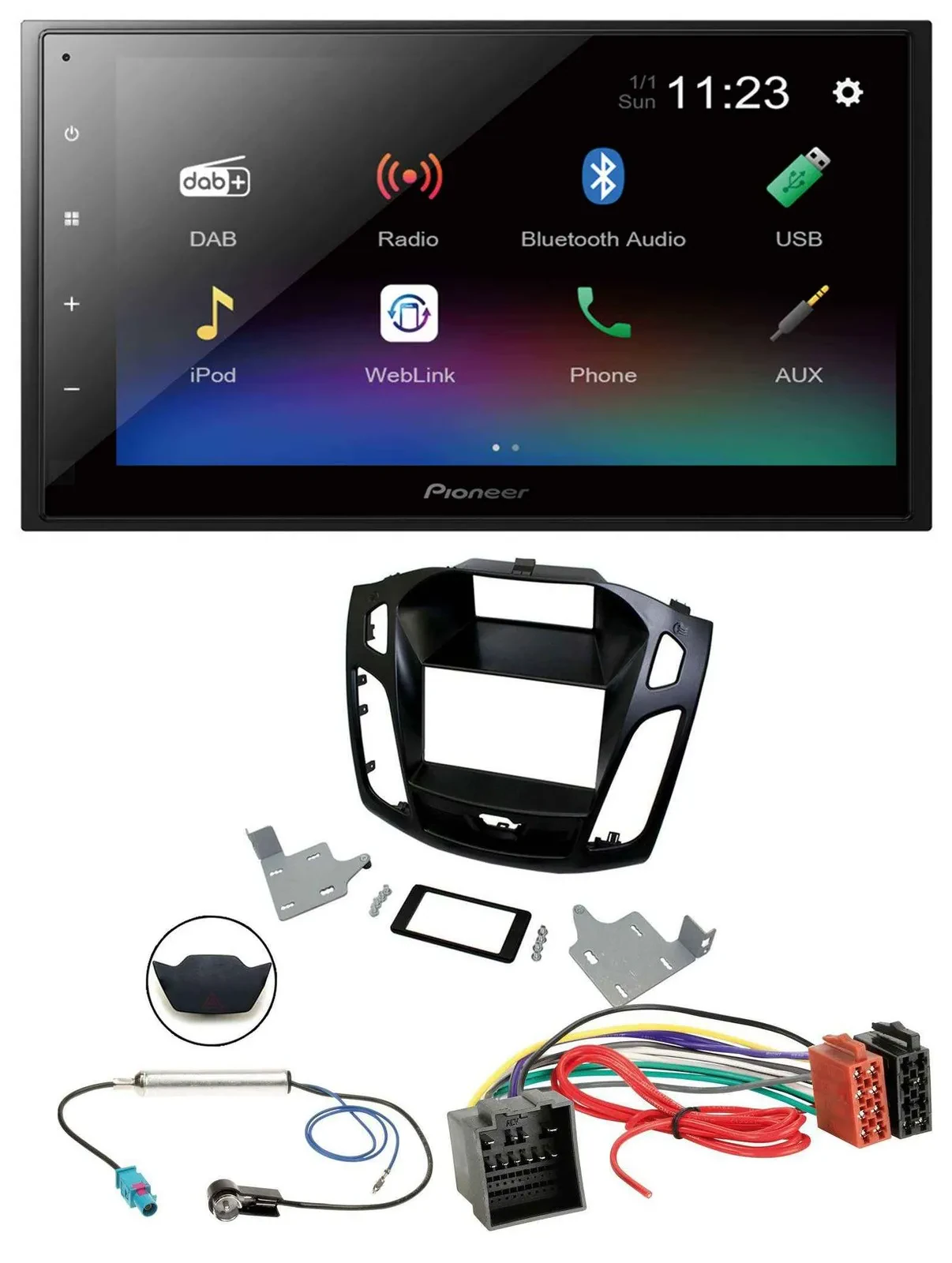 Pioneer USB Bluetooth DAB 2DIN MP3 Autoradio für Ford Focus ab 2018 schwarz