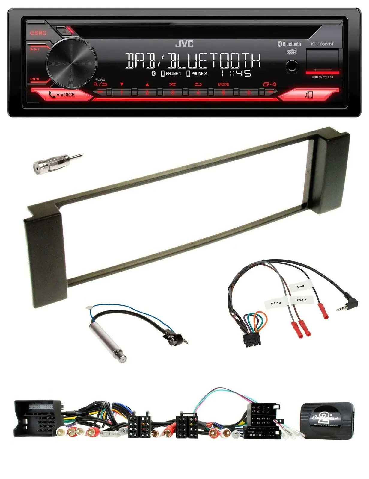 JVC CD DAB USB Bluetooth Lenkrad Autoradio für Audi A3 A6 Can-Bus 00-04