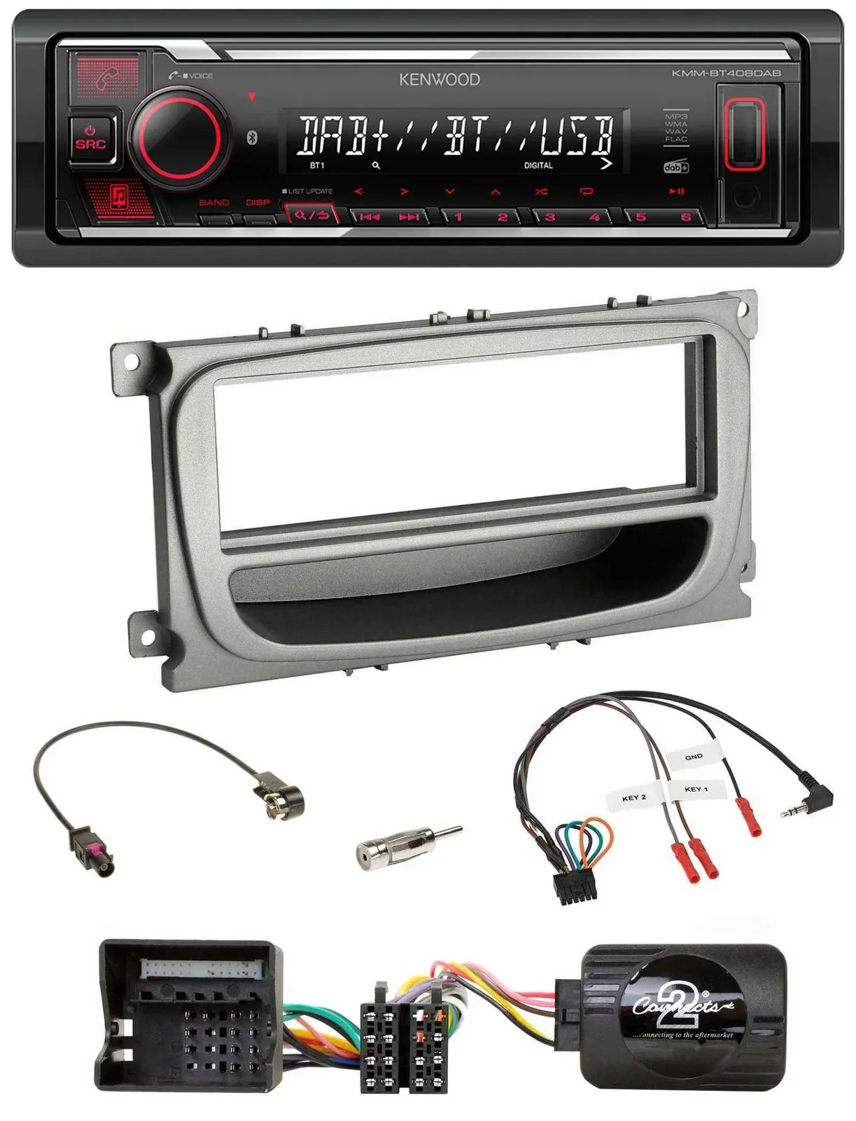 Автомагнитола Kenwood Bluetooth USB DAB для Ford C-Max/Focus/Galaxy (с 2007), с поддержкой кнопок на руле