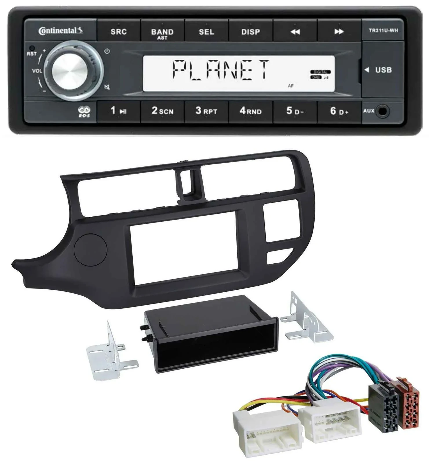 Автомагнитола Continental 1DIN USB MP3 AUX черный для Kia Rio (UB 2011–2014)