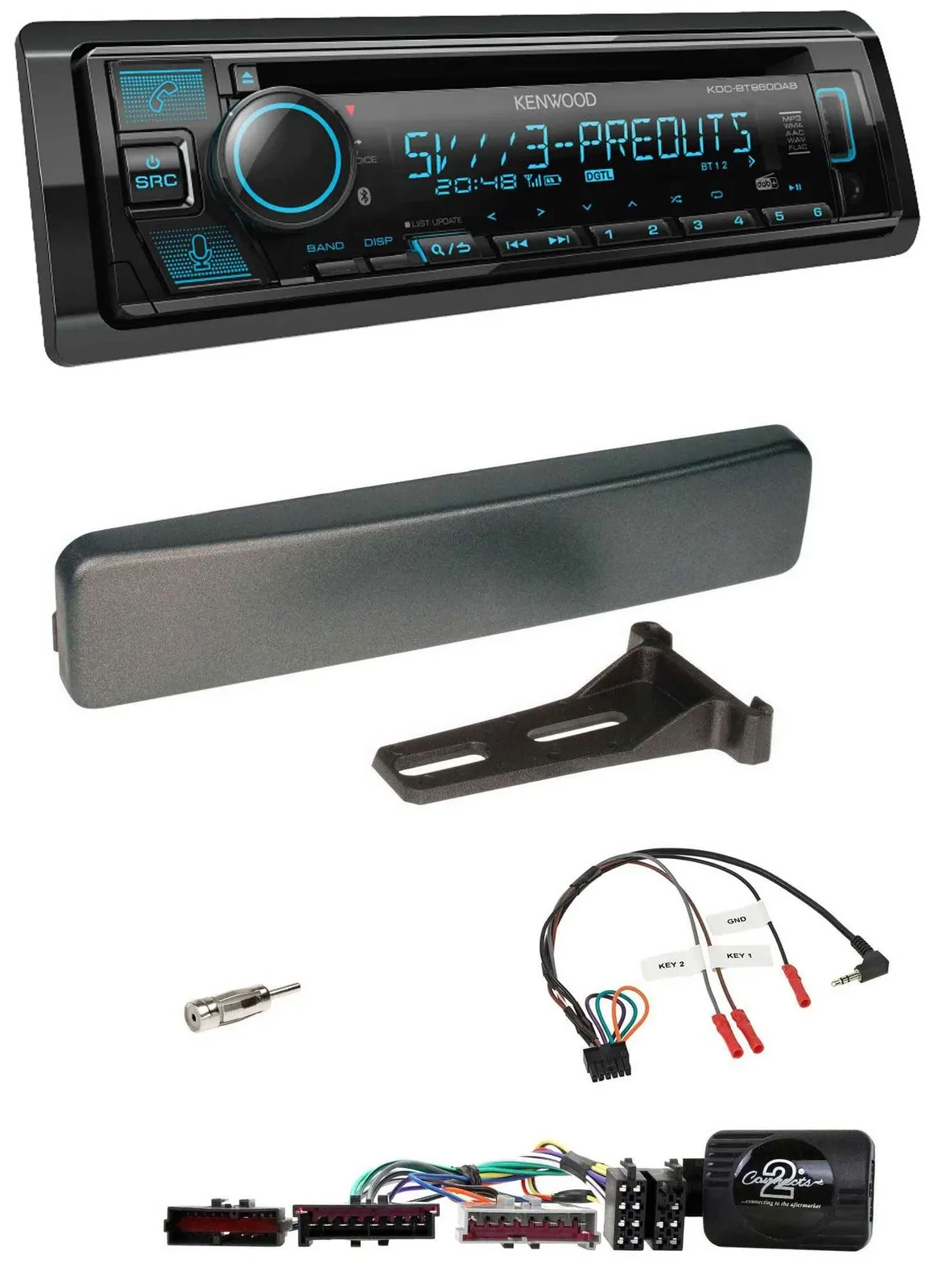 Kenwood Bluetooth USB CD Lenkrad DAB Autoradio für Ford Mondeo Focus anthrazit