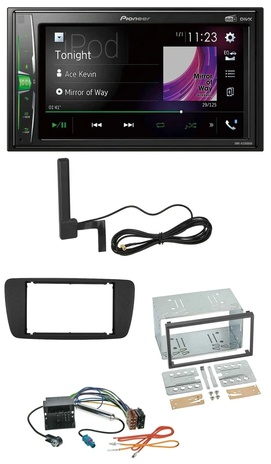 Pioneer MP3 DAB AUX 2DIN Bluetooth Autoradio für Seat Ibiza ab 08 nitschwarz