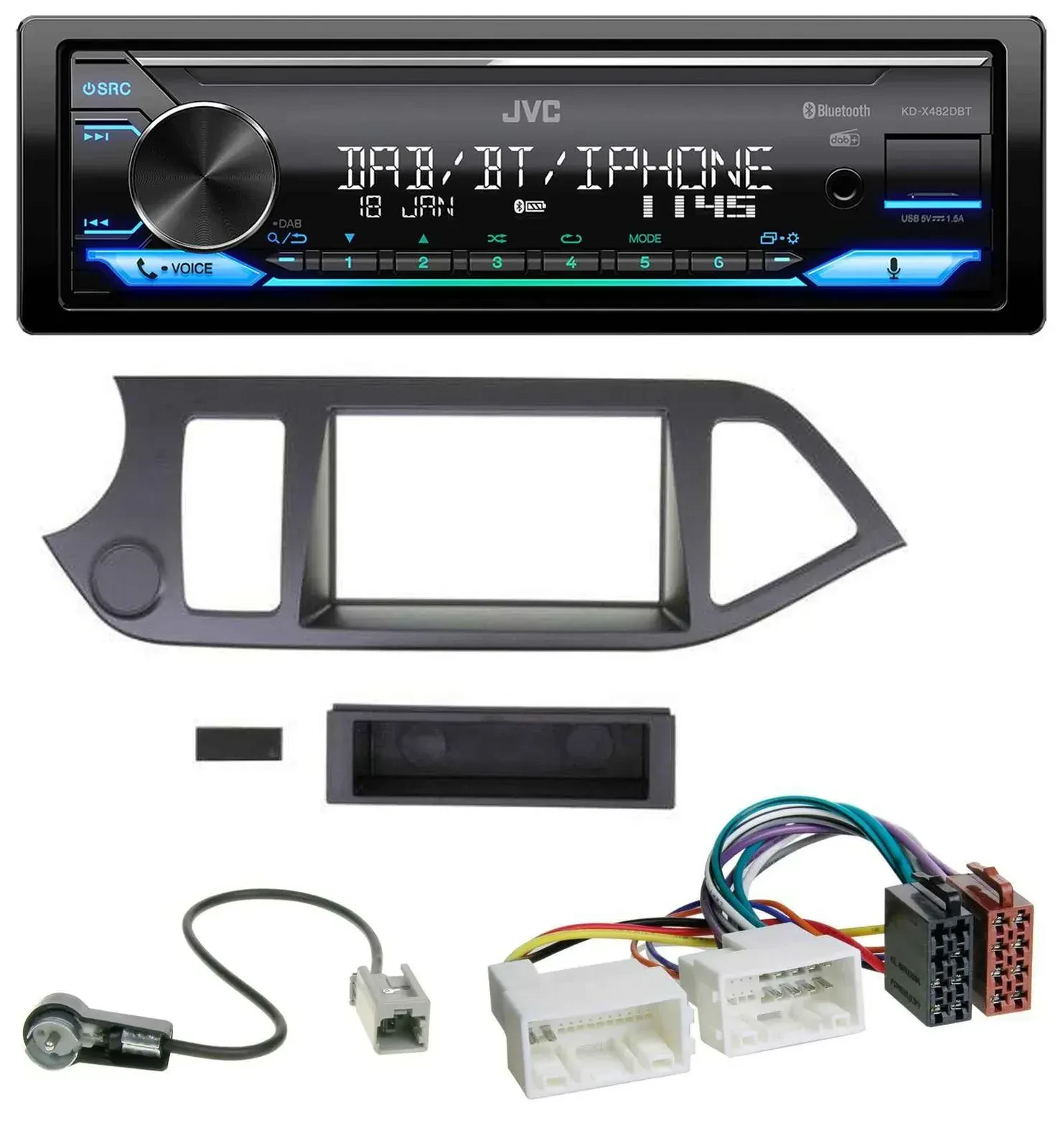 Автомагнитола для Kia Picanto (с 2011, без Start-Stop) JVC Bluetooth, DAB, USB, MP3