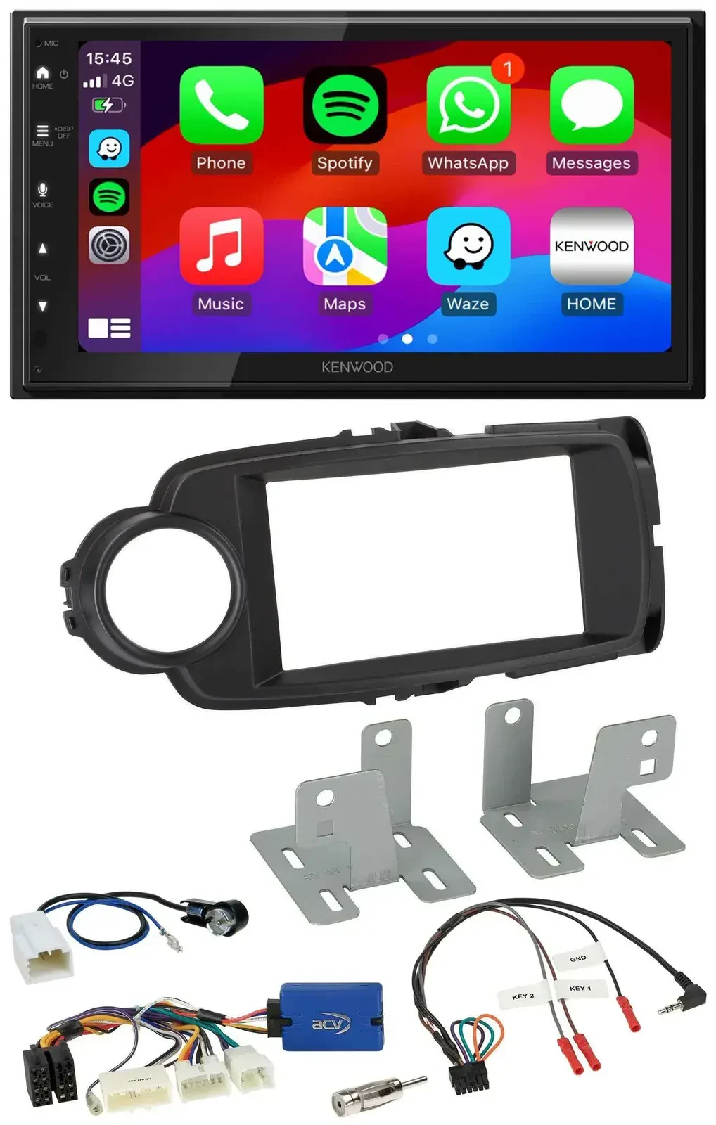 Автомагнитола Kenwood 2-DIN, USB, DAB, Bluetooth, для Toyota Yaris (с 2014), черная