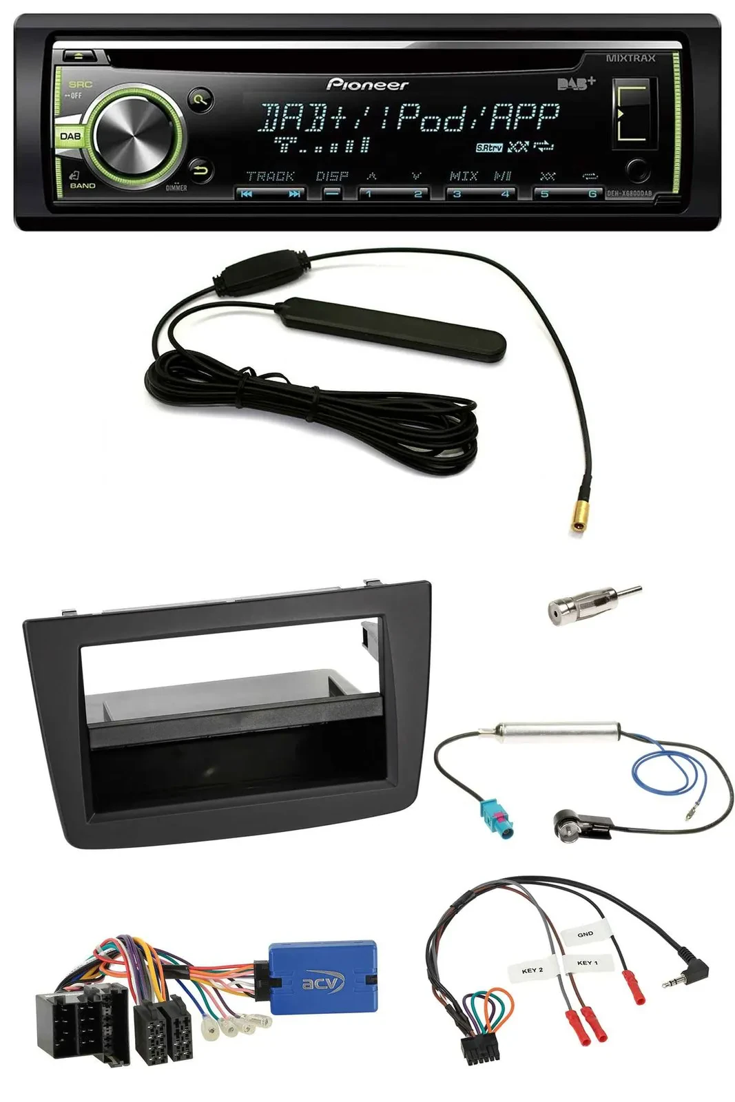 Автомагнитола для Alfa Romeo Mito 2013–2018 Pioneer MP3 USB CD DAB, поддержка управления на руле, ISO, черная