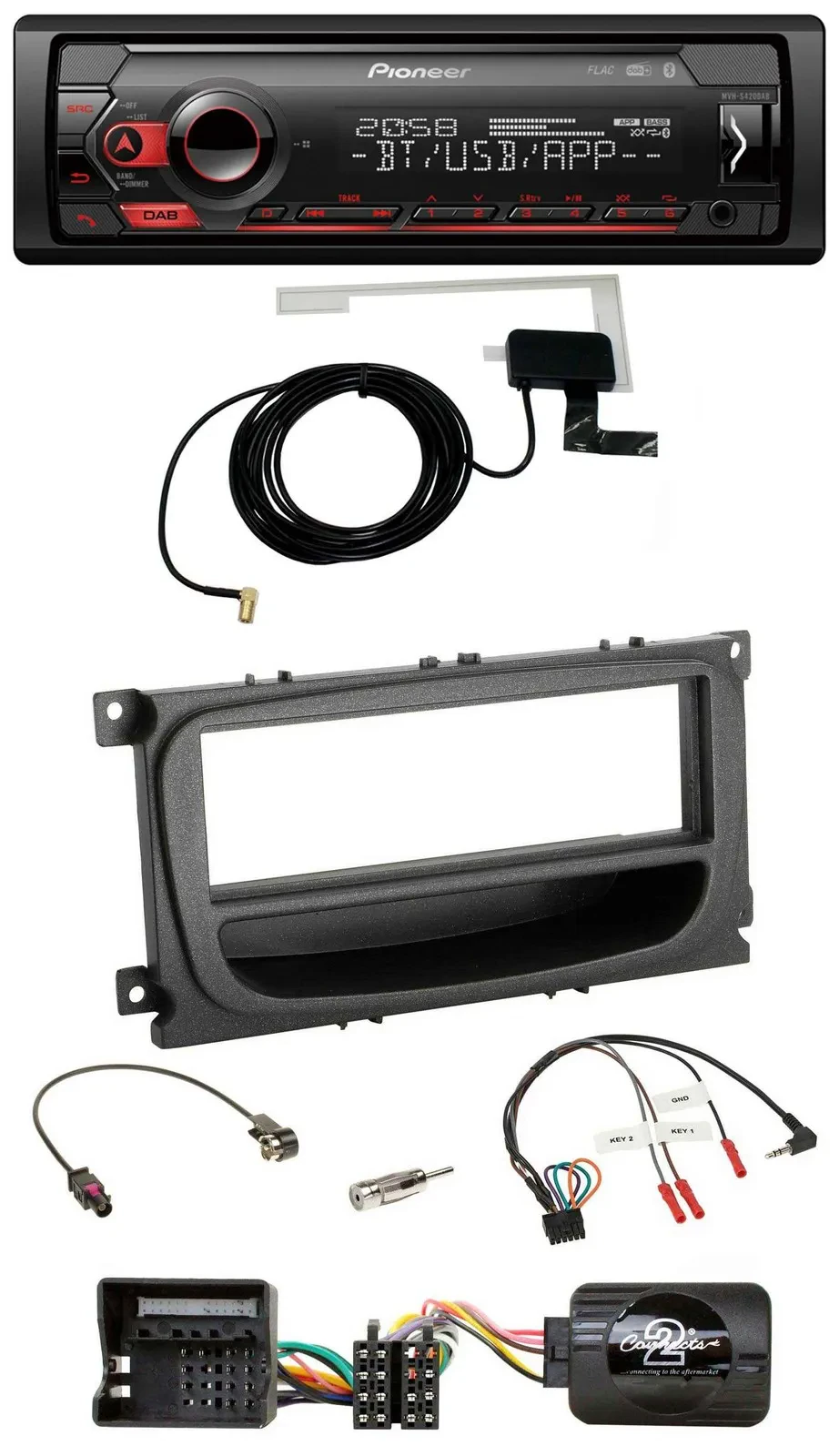 Автомагнитола Pioneer DAB, USB, Bluetooth для Ford C‑Max/Galaxy/Focus (с 2007), поддержка кнопок на руле