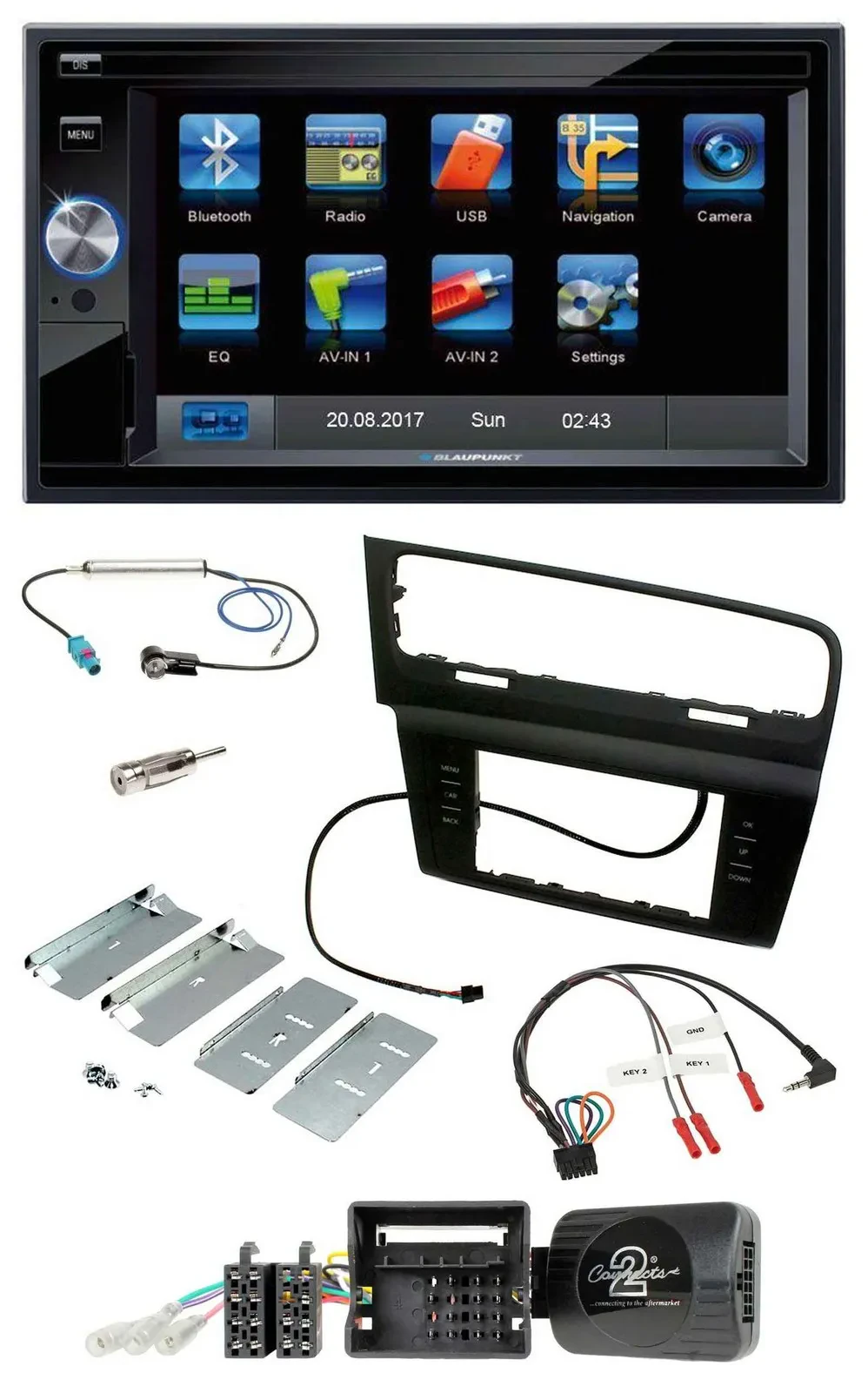 Blaupunkt 2DIN Bluetooth TMC USB Lenkrad SD Navigation für VW Golf VII ab 2012