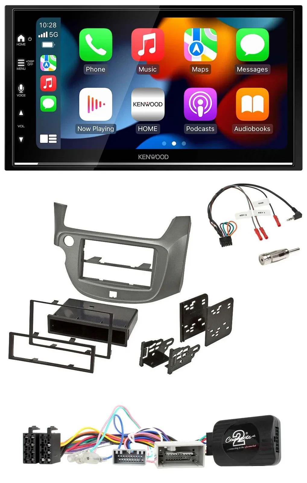 Автомагнитола Kenwood 2DIN, DAB, USB, Bluetooth, для Honda Jazz (с 2014), серебристый