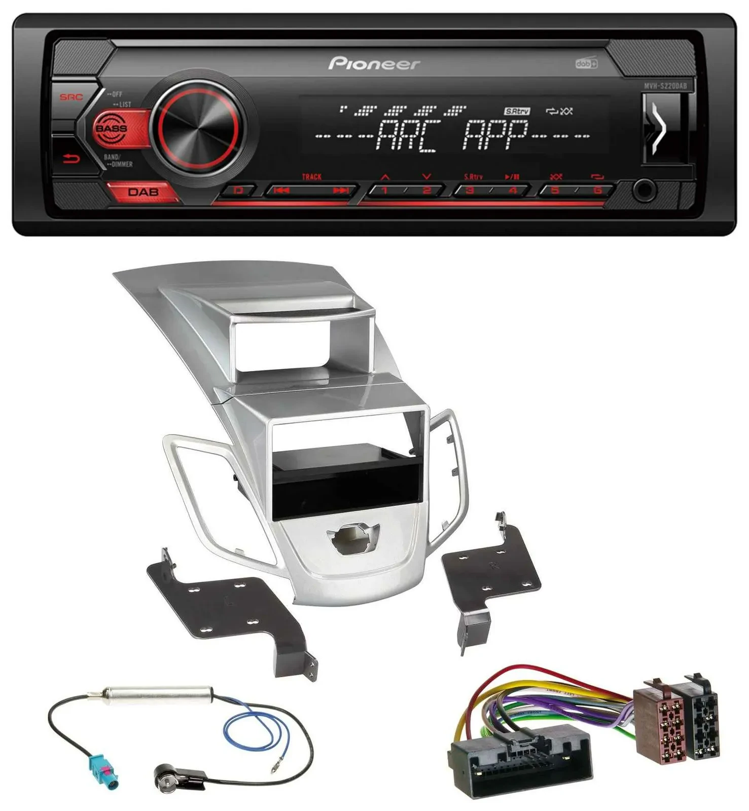 Pioneer DAB 1DIN MP3 AUX USB Autoradio für Ford Fiesta Display 10-17 silber