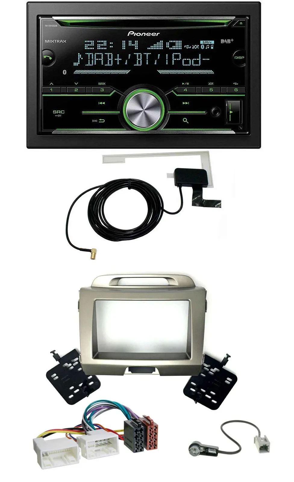 Автомагнитола для Kia Sportage (2010–2015) Pioneer 2DIN, CD, USB, MP3, Bluetooth, DAB, серебристая