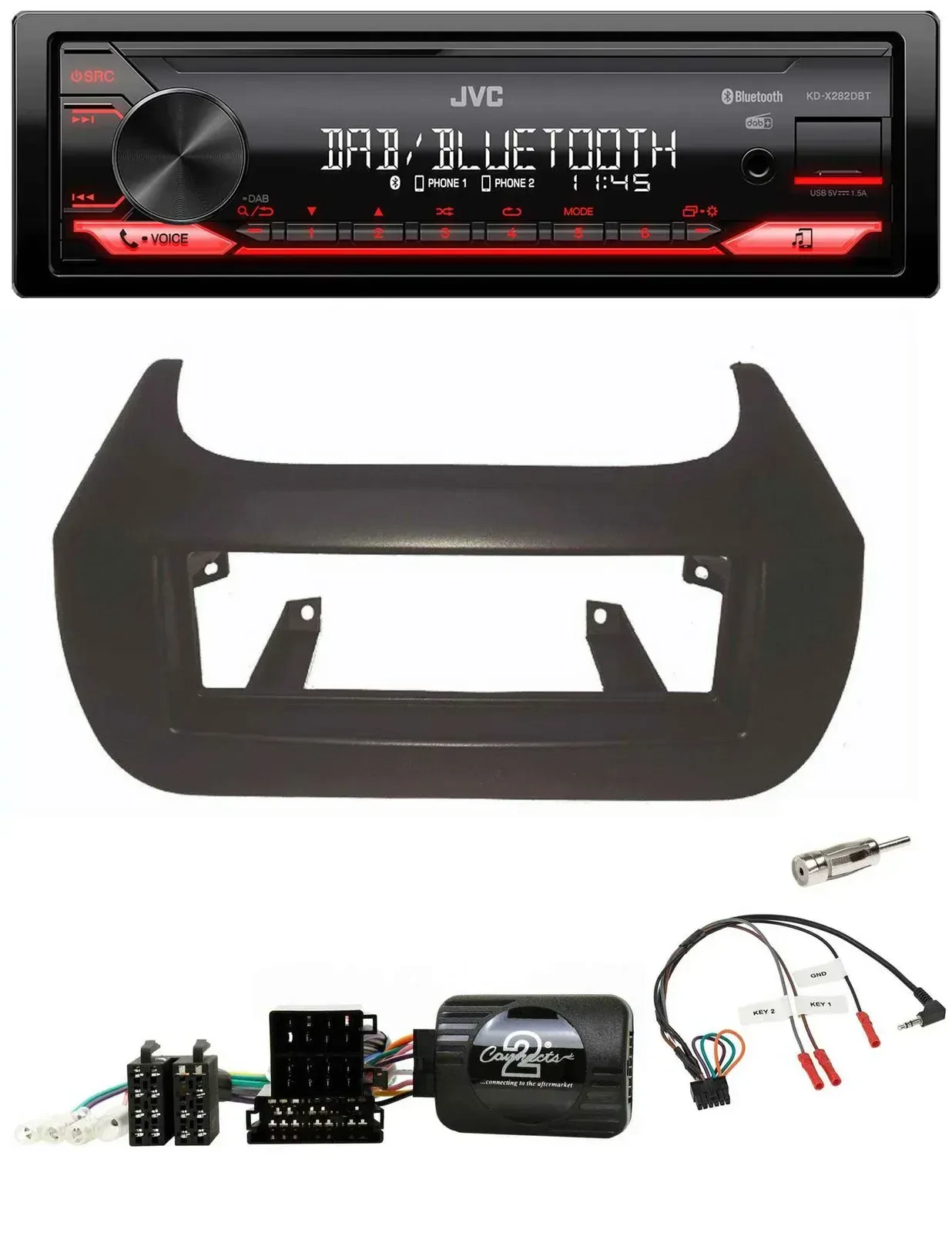 Автомагнитола JVC Bluetooth, USB, DAB, поддержка управления на руле, для Citroen Nemo / Fiat Fiorino