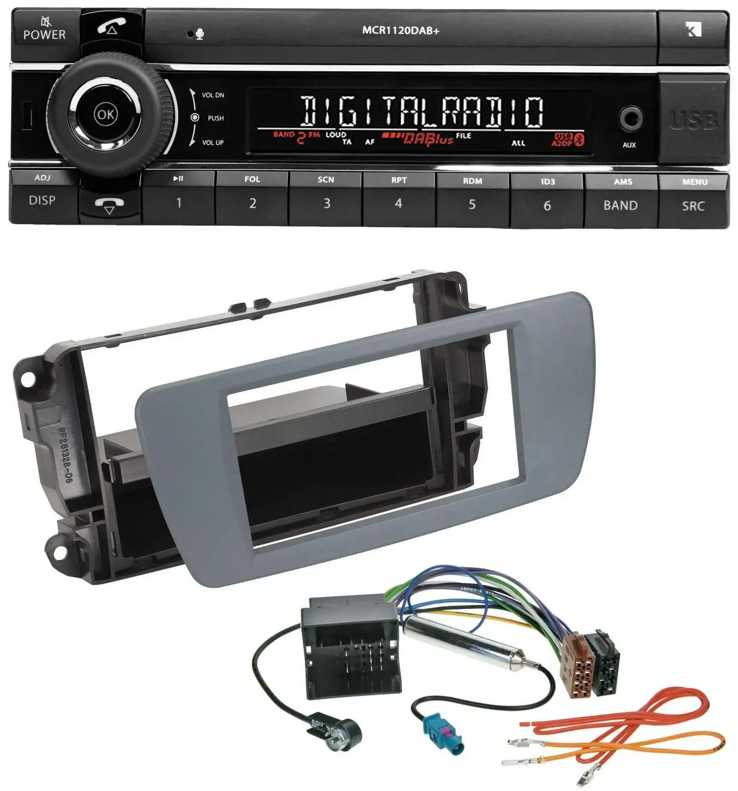 Kienzle Bluetooth MP3 USB DAB Autoradio für Seat Ibiza (ab 08) conemaragrau