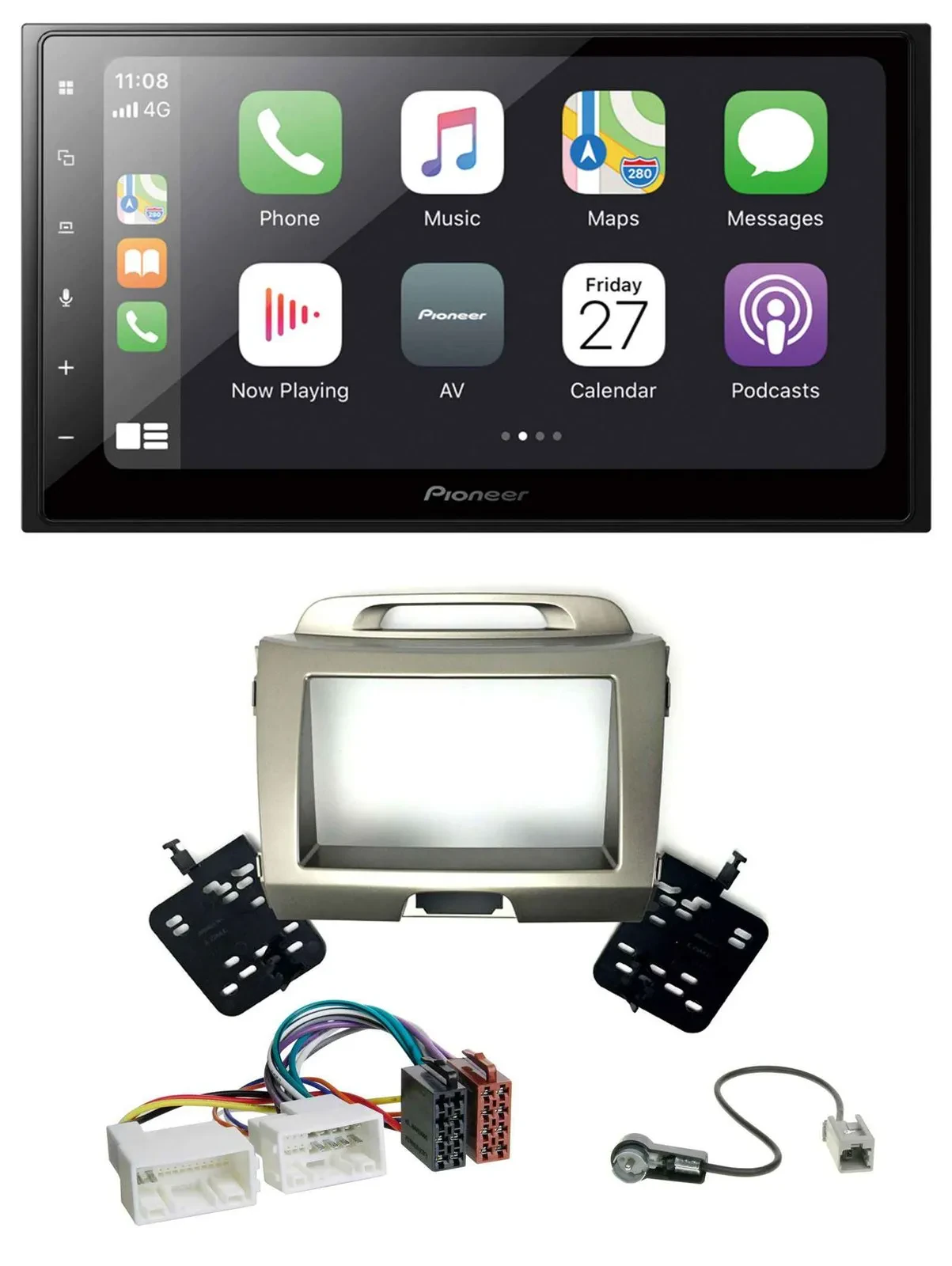 Автомагнитола Pioneer 2-DIN, MP3, Bluetooth, DAB, USB, для Kia Sportage 3 (2010–2015), серебристый