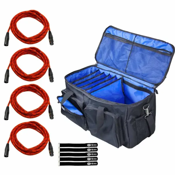 DJ Audio Padded Multipurpose Accessories Storage Travel Bag Case, Red XLR Cables