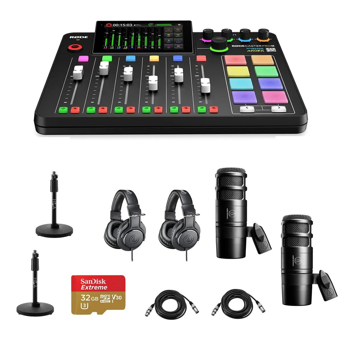 Rode RODECaster Pro II Integrated Audio Production Studio Console Bundle with 2x