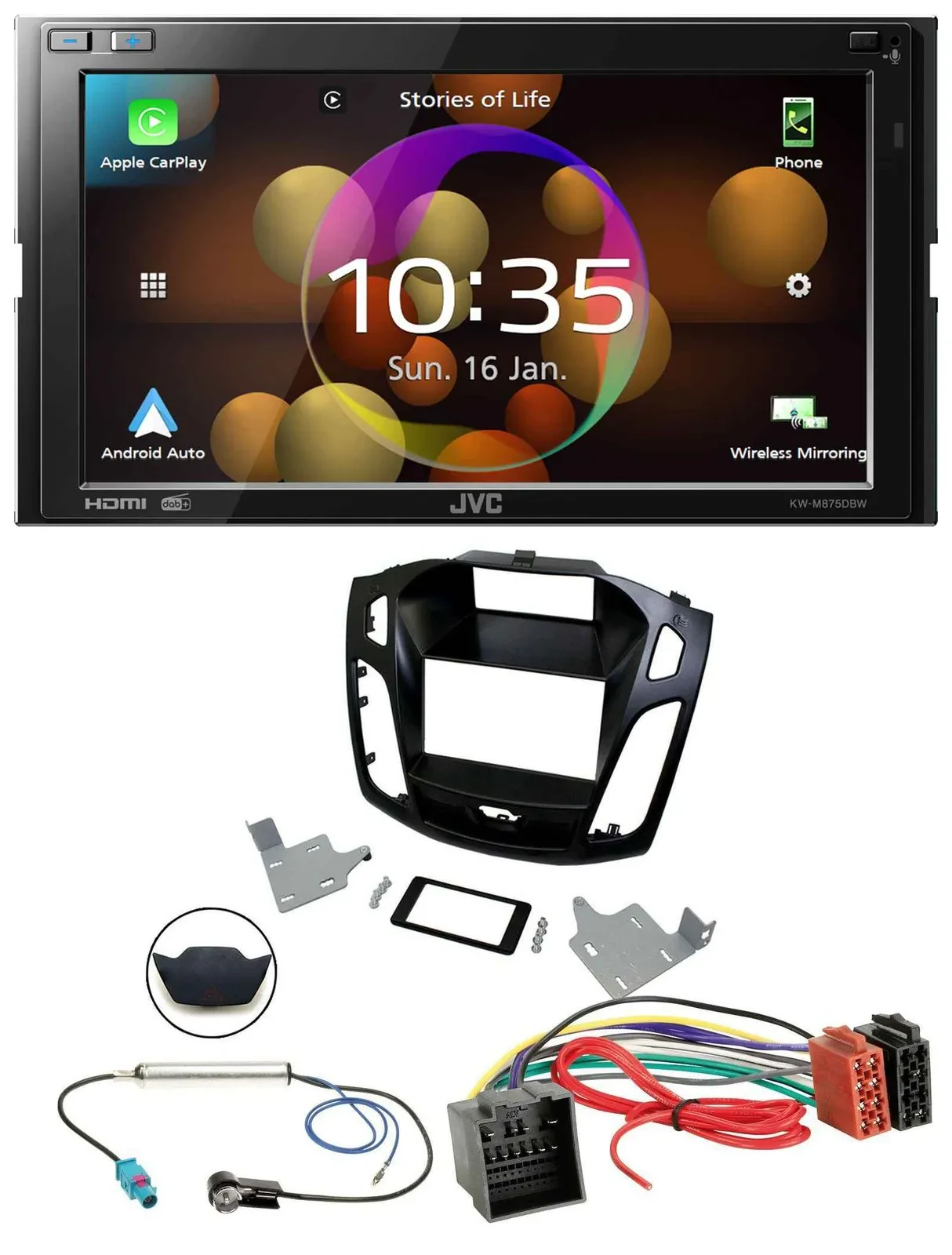 JVC DAB MP3 2DIN Bluetooth USB Autoradio für Ford Focus ab 2018 schwarz