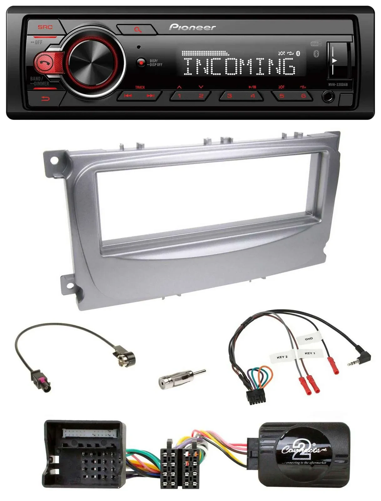 Автомагнитола Pioneer Bluetooth, USB, DAB для Ford S-Max/Mondeo 2007–2014, серебристая