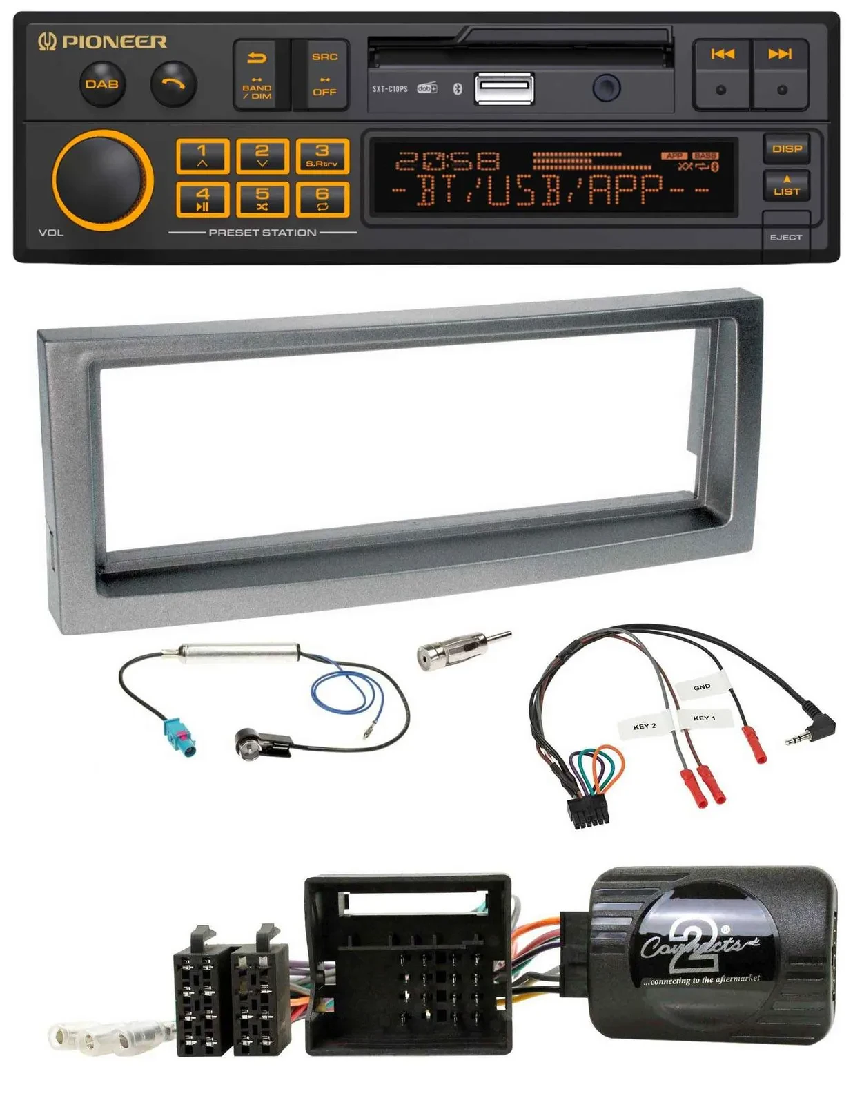 Автомагнитола Pioneer DAB USB Bluetooth для Citroen C5 (с 2005), серо-металлик, совместима с кнопками на руле
