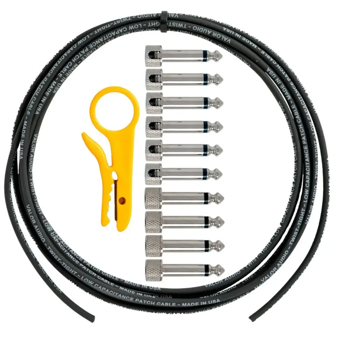 Патч-кабель инструментальный для педалборда Valor Audio Twist-Tight без пайки, смешанные разъёмы, 10', Black (набор)