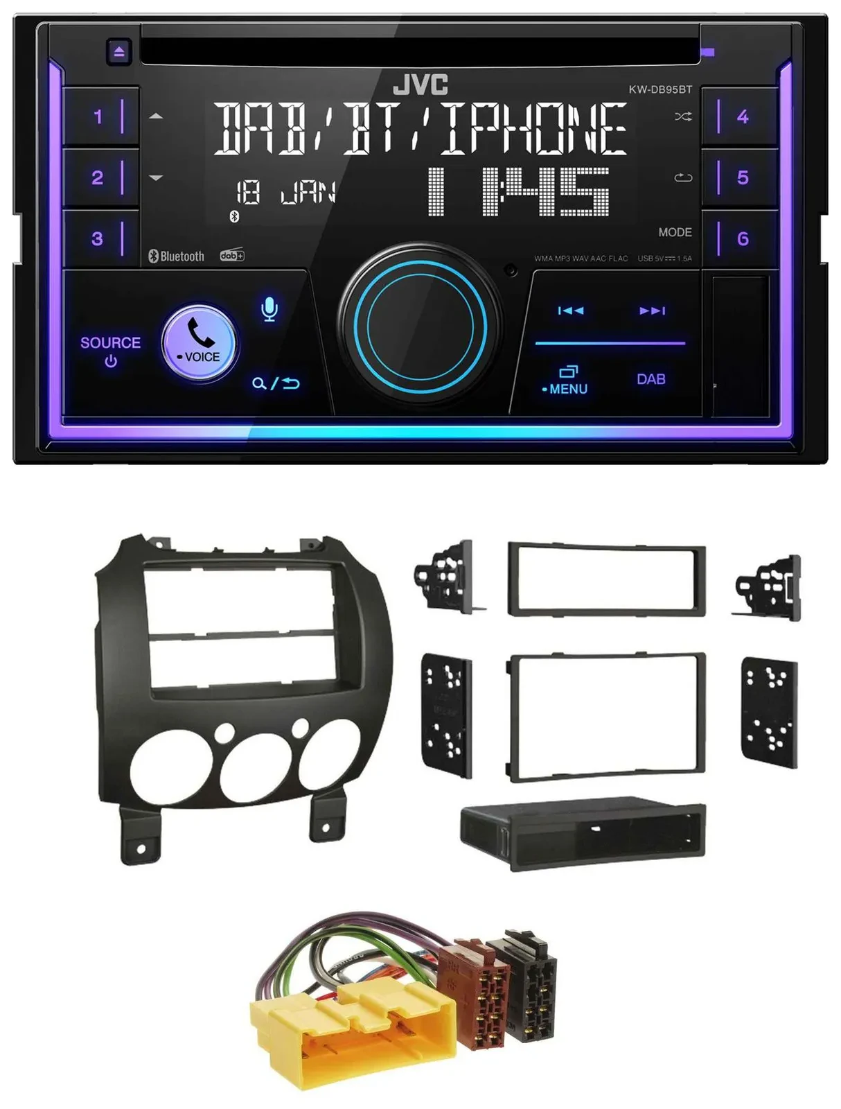 Автомагнитола для Mazda 2 JVC 2DIN, DAB, Bluetooth, CD, USB, MP3