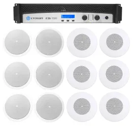 Crown CDi1000 500w 70V Commercial Amplifier+6) Main+6) Background Music Speakers
