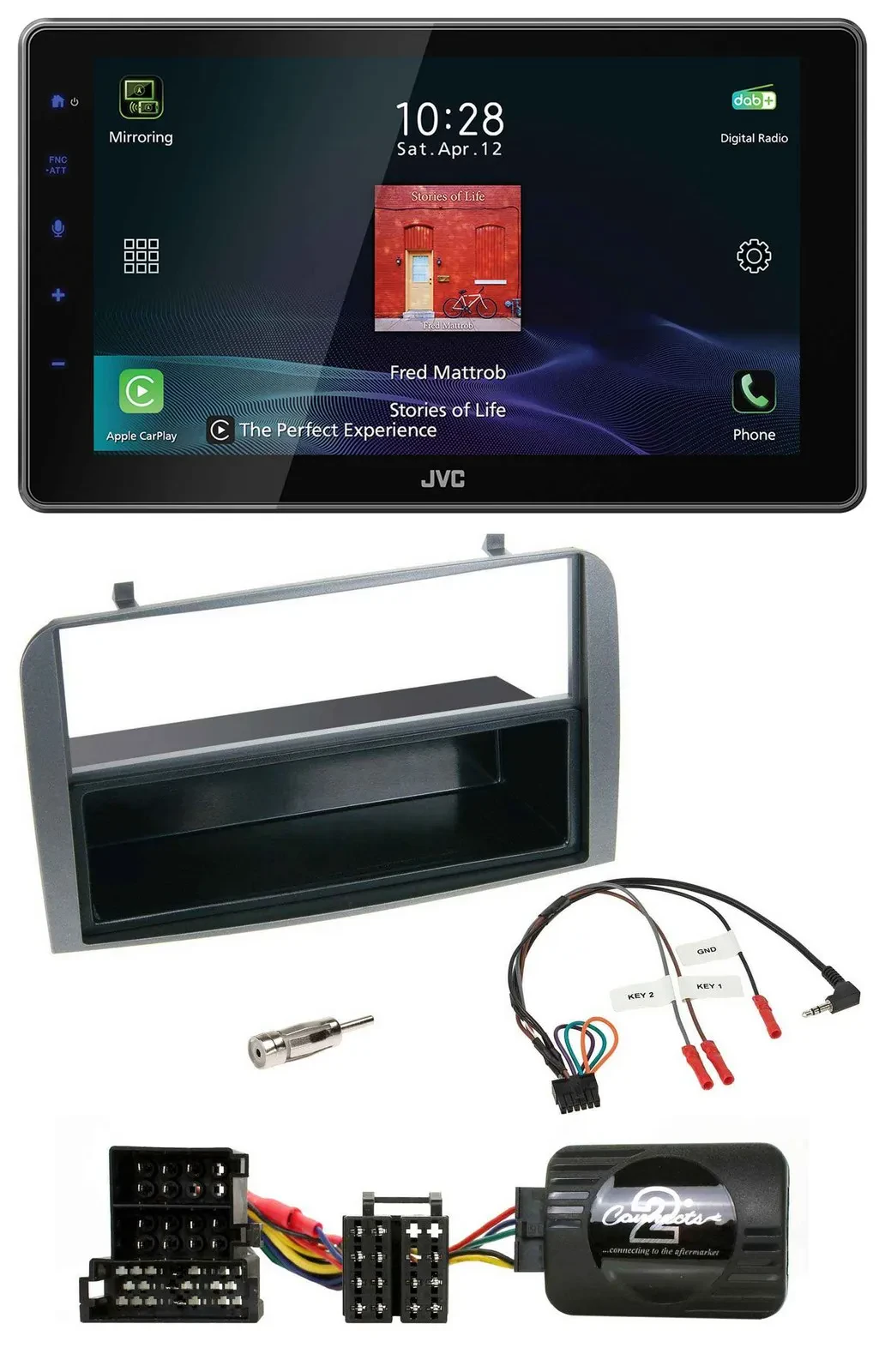 Автомагнитола JVC DAB, Bluetooth, USB для Alfa 147 GT антрацит с поддержкой кнопок на руле и нишей