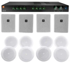 JBL CSMA280 Commercial Amplifier+(4) 6.5" White Wall+(8) 8" Ceiing Speakers