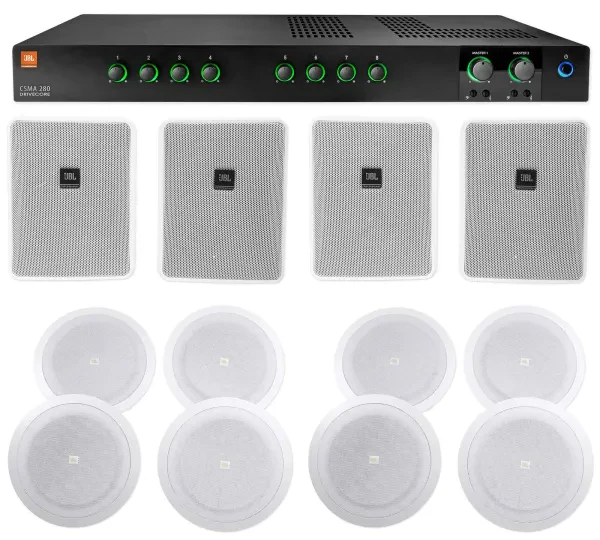 JBL CSMA280 Commercial Amplifier+(4) 6.5" White Wall+(8) 8" Ceiing Speakers