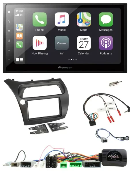 Pioneer Lenkrad Bluetooth DAB 2DIN USB Autoradio für Honda Civic 2006-2012