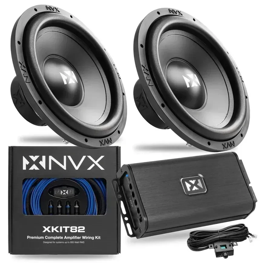 Сабвуфер пассивный для авто NVX ESW124 + VADM1 + XKIT82 12" моноблочный усилитель, комплект проводов