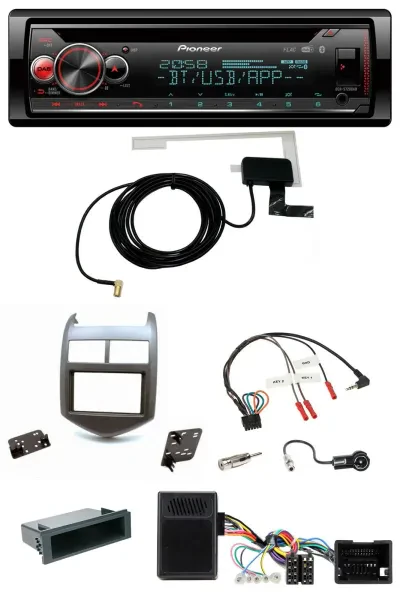 Pioneer DAB CD Lenkrad USB Bluetooth Autoradio für Chevrolet Aveo ab 11 dunkelgr