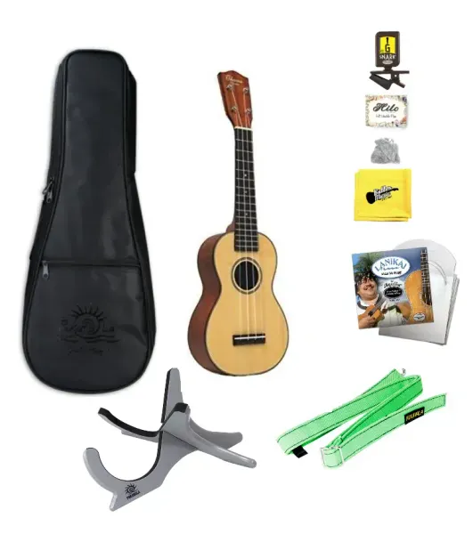 Ohana SK-75 All Solid Soprano Ukulele with Bag, Tuner, Strings, Stand, More