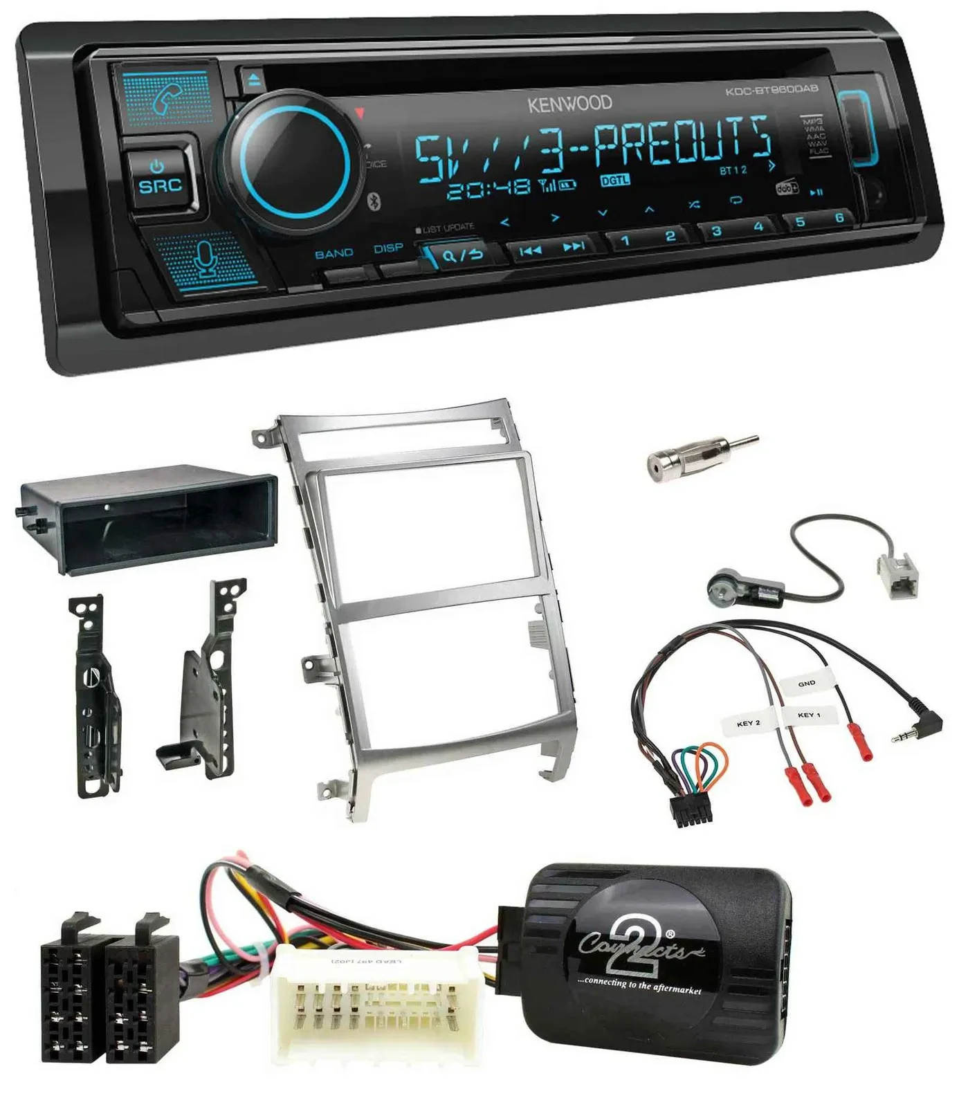 Автомагнитола Kenwood DAB, Bluetooth, USB, CD для Hyundai IX55 (2009–2012), серебристая