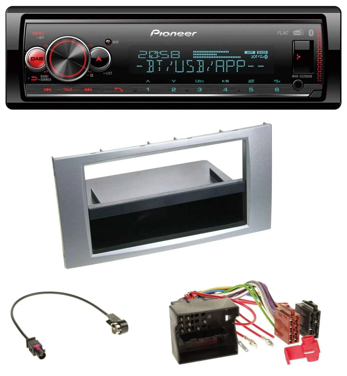 Автомагнитола Pioneer Bluetooth, USB, MP3, DAB для Ford Kuga/Fusion/Transit (2005–2012), серебристая