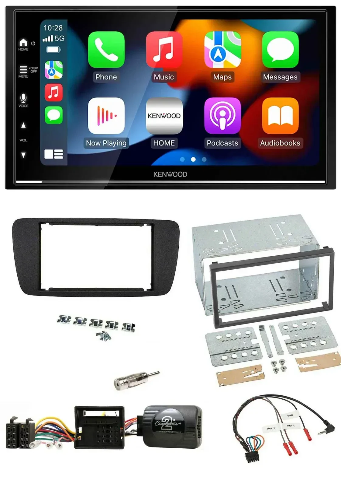 Автомагнитола Kenwood 2DIN, DAB, USB, Bluetooth, поддержка управления на руле, для Seat Ibiza (с 2008), черный