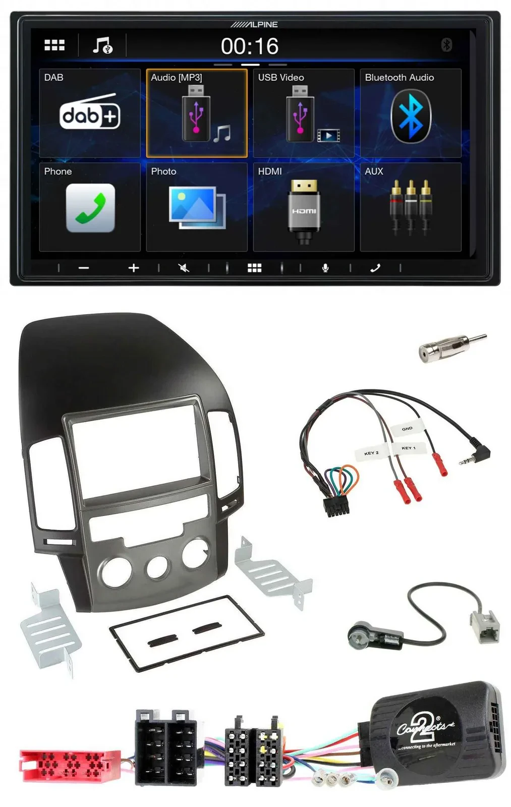 Alpine Bluetooth 2DIN Lenkrad DAB USB Autoradio für Hyundai i30 ab 2009