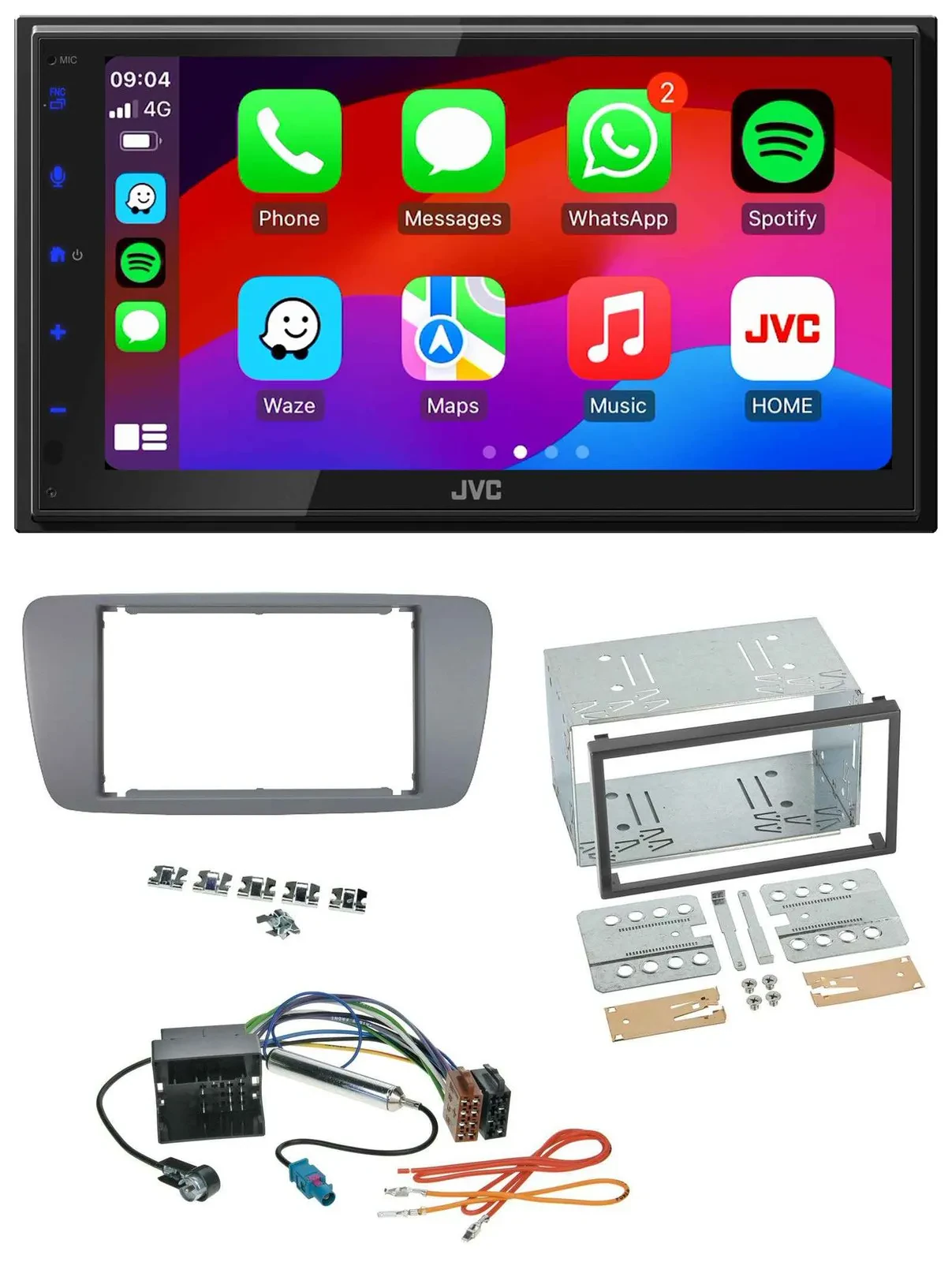 Автомагнитола JVC 2DIN Bluetooth DAB USB для Seat Ibiza (с 2008), серый