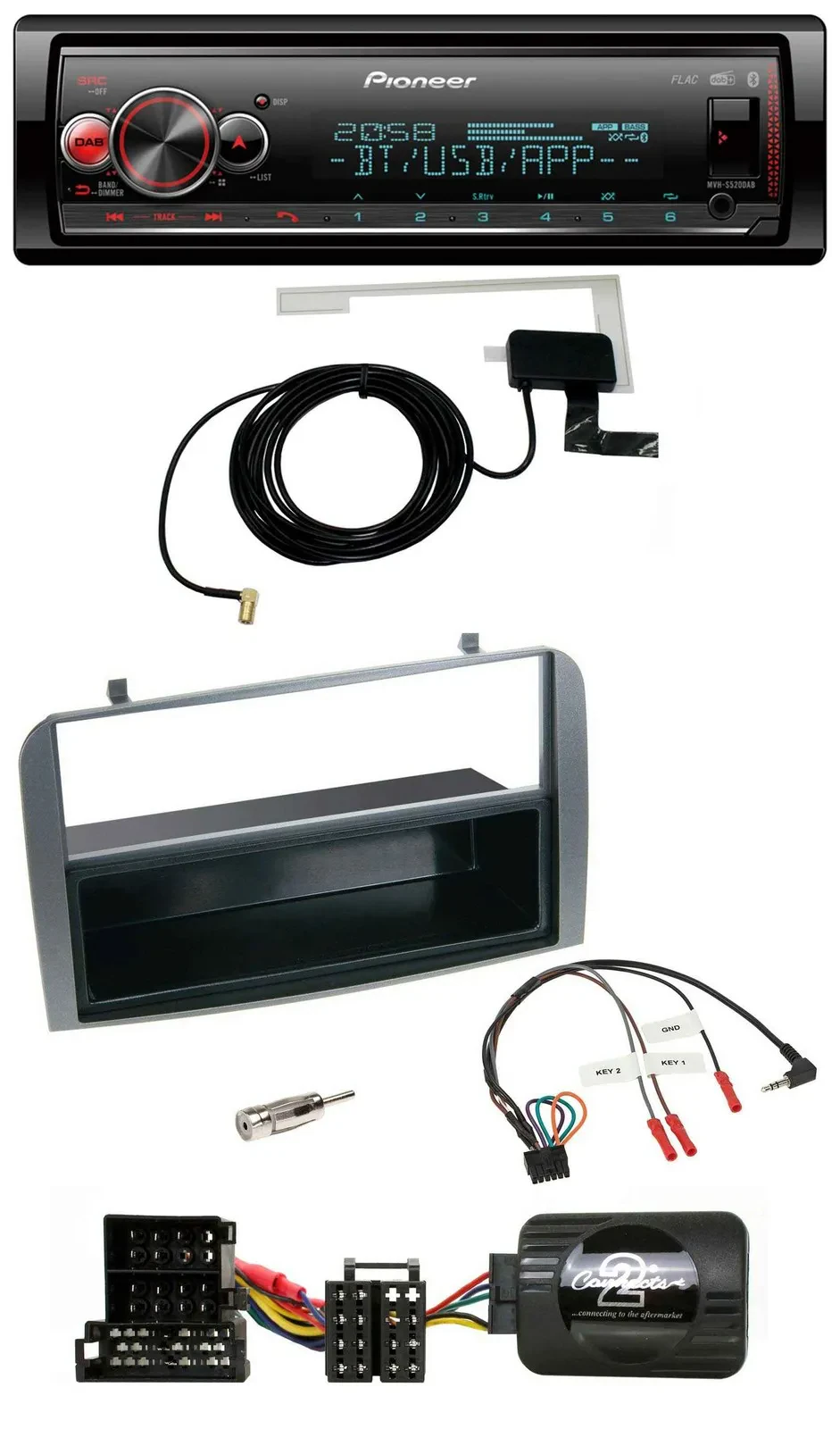 Автомагнитола для Alfa Romeo 147/GT Pioneer Bluetooth, DAB, USB, поддержка кнопок на руле, антрацит, с нишей