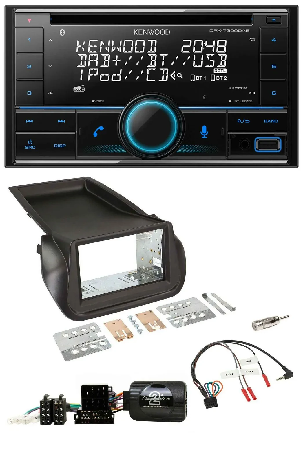 Автомагнитола Kenwood 2 DIN, CD, DAB, USB, Bluetooth, для Citroen Nemo/Fiat Fiorino, с поддержкой кнопок на руле
