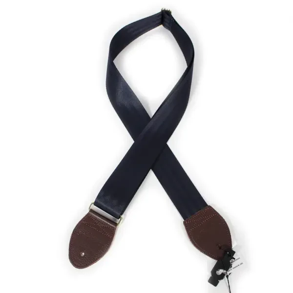 Souldier Plain Seatbelt Navy 2" Guitar Strap with Warm Brown Ends