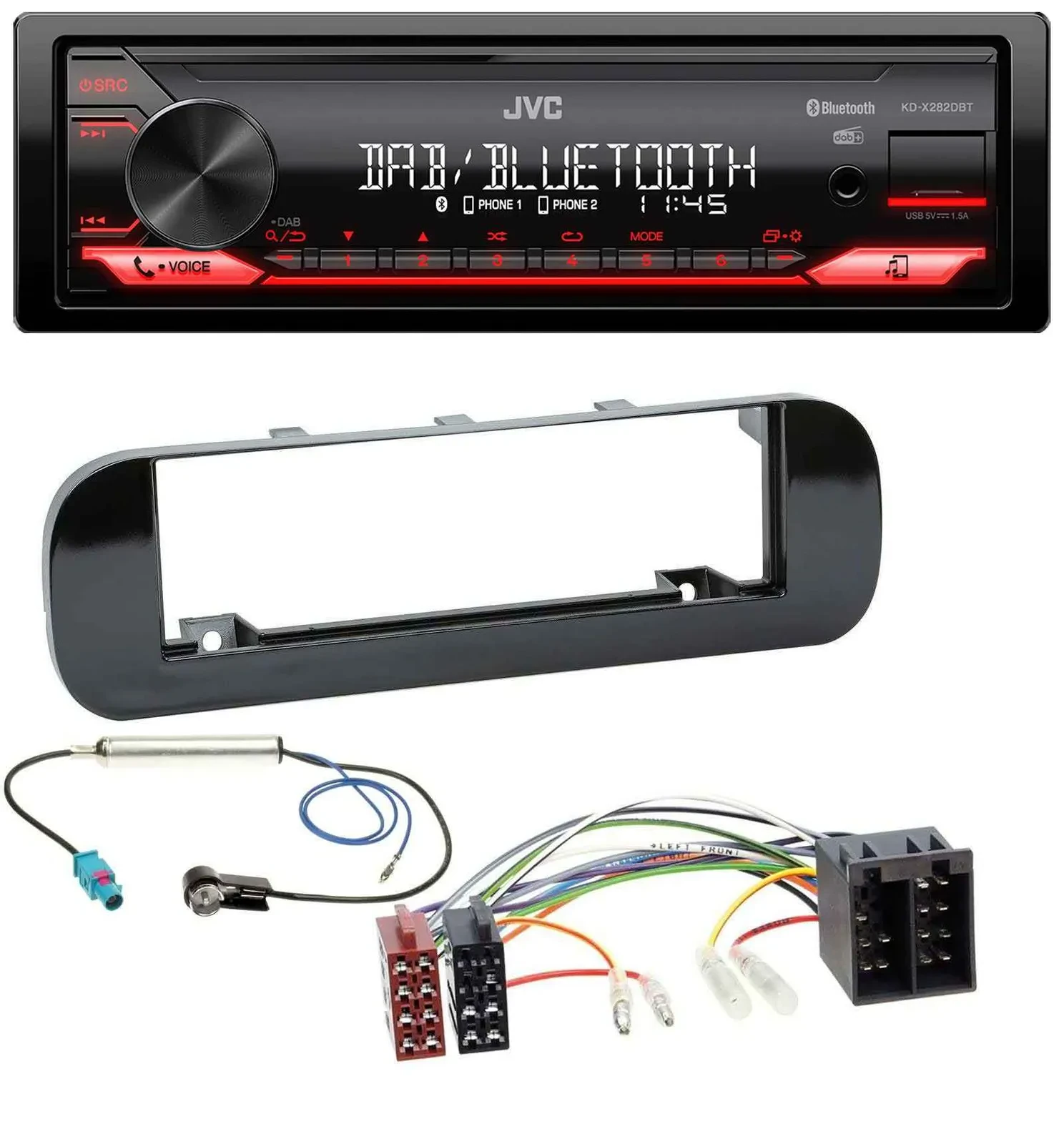 JVC Bluetooth USB DAB MP3 Autoradio für Fiat Panda (ab 2012) - glänzend