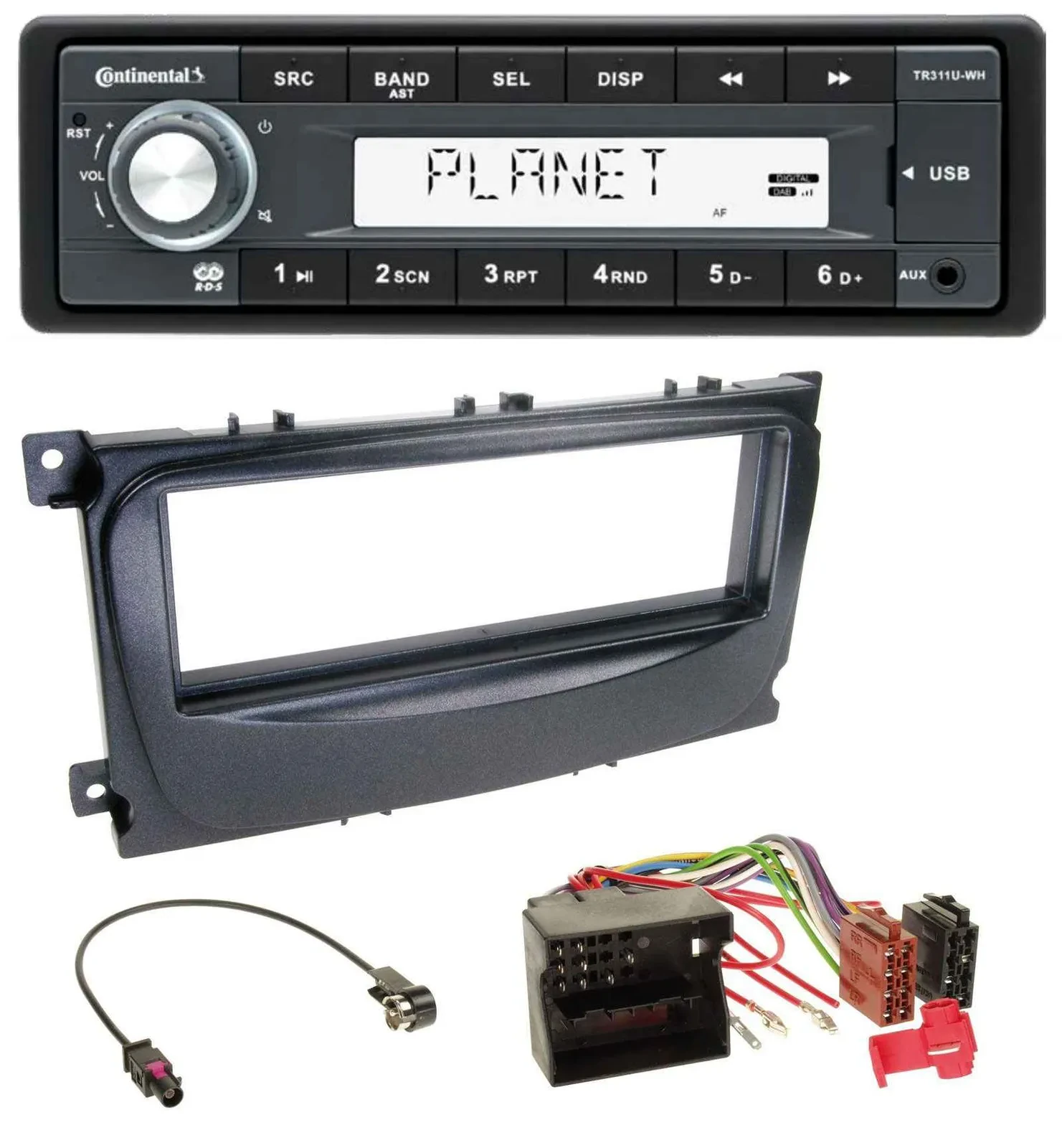 Автомагнитола для Ford Focus / C-Max / Galaxy (с 2007) Continental 1 DIN, USB, MP3, AUX