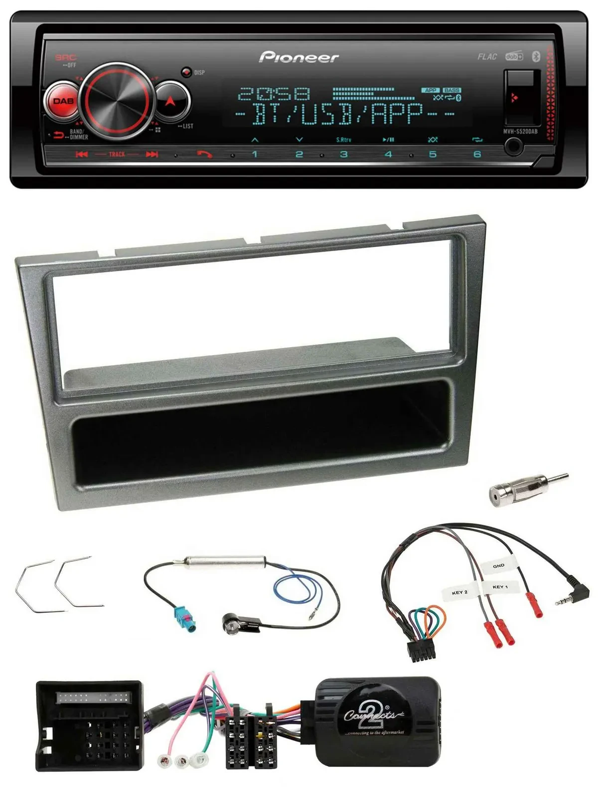 Pioneer Bluetooth USB Lenkrad DAB Autoradio für Opel Corsa C 04-06 aluminium