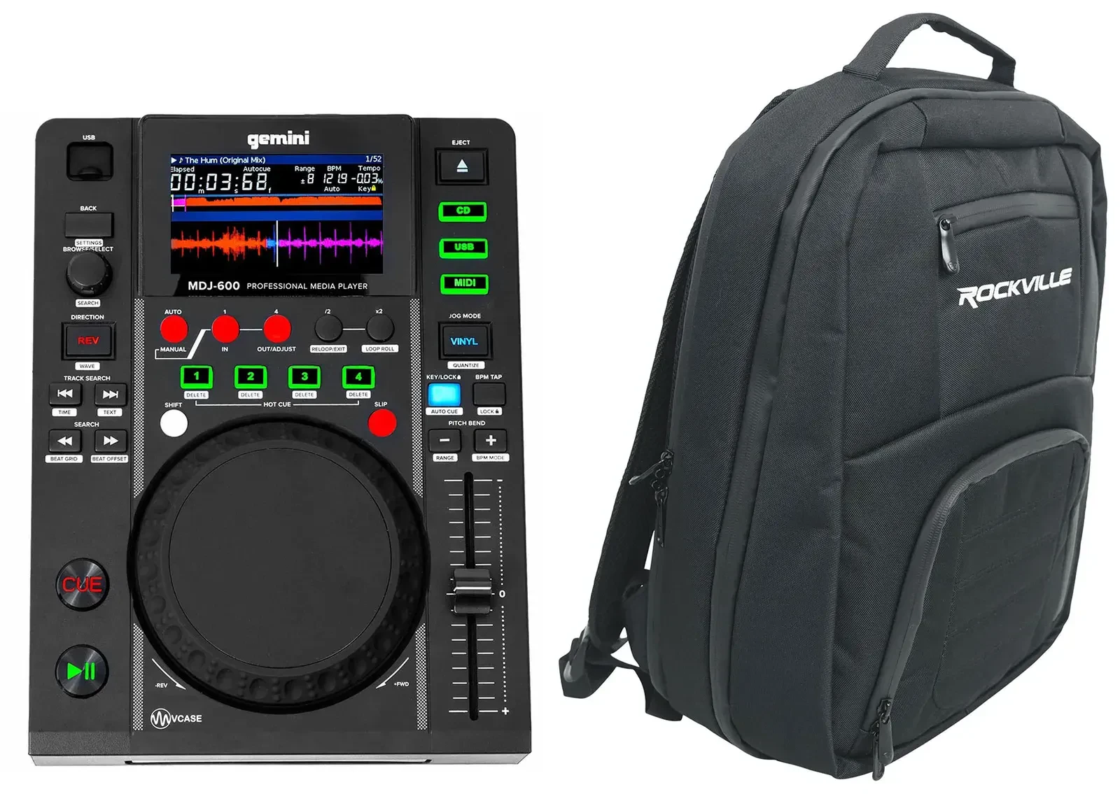 DJ-контроллер Gemini MDJ-600 настольный, USB/CD медиаплеер, с рюкзаком