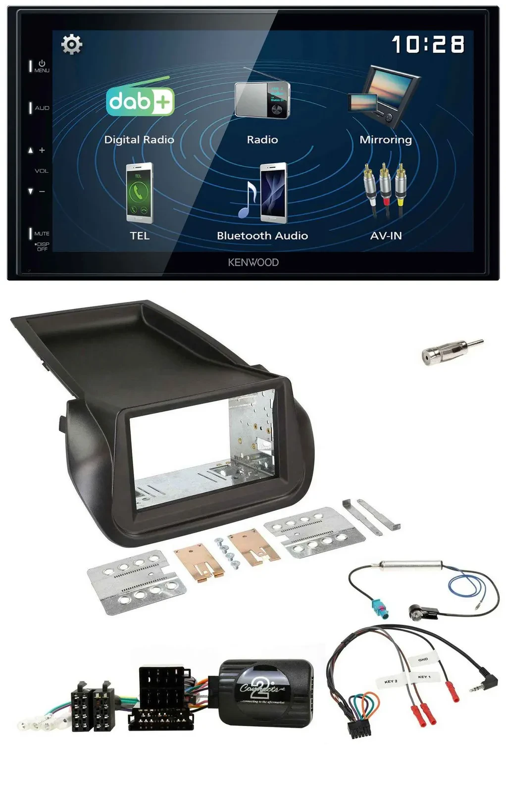 Автомагнитола Kenwood 2DIN, Bluetooth, USB, DAB, поддержка кнопок на руле для Citroen Nemo/Peugeot Bipper