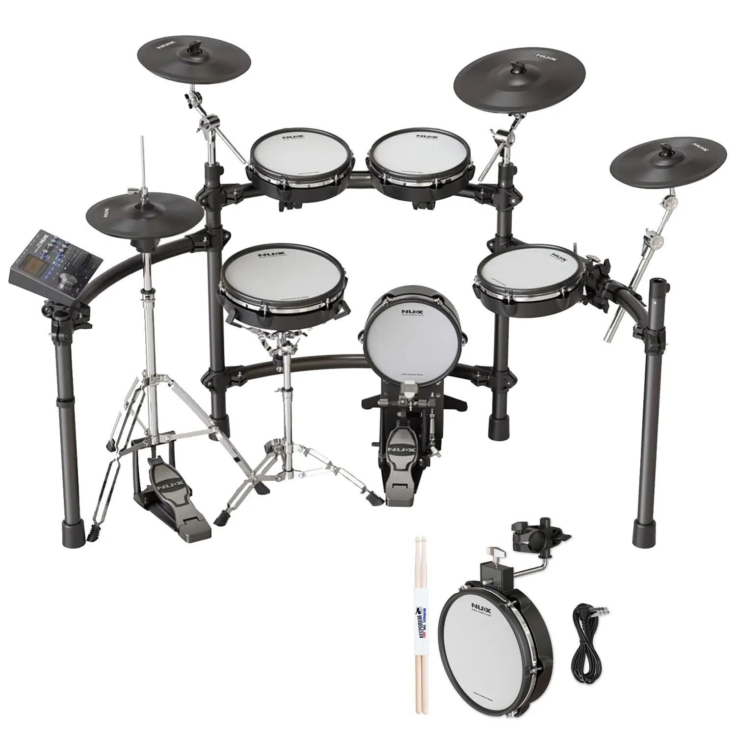 Nux DM-8 E-Drum Schlagzeug mit Tom-Pad und keepdrum Drumsticks 1 Paar